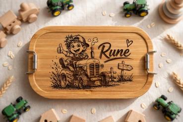Alu-Lunchbox- Junge mit Traktor/ Personalisierbar